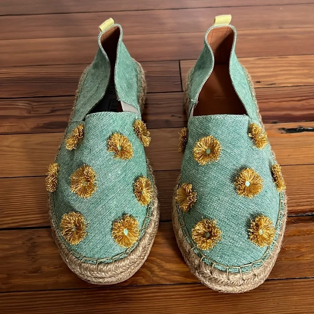 Silvia Cobos Womens SC SOIL MOCASINES Leather Flat Espadrilles Light Green - 10